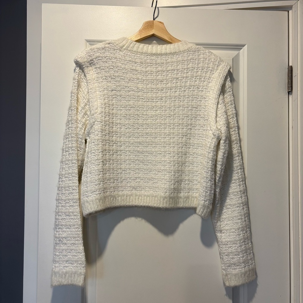 Mango Knitted Sweater with Shoulder Pads, Ivory, Size Small, Cropped - Picture 6 of 13